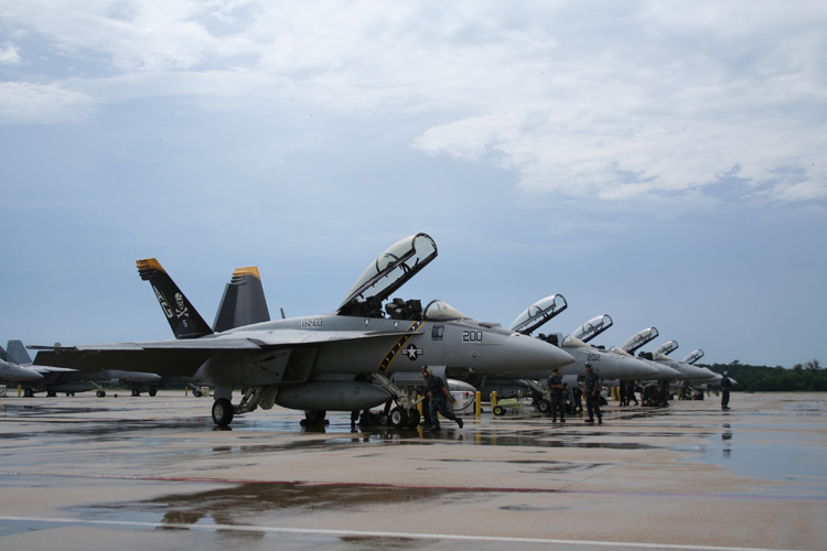 Naval aviators from VFA-103 "Jolly Rogers" return home to NAS Oceana from a 5 month deployment overseas aboard USS Dwight D. Eisenhower (CVN 69).  � Mike Lynaugh
