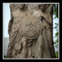 The stone base of the equestrian statue of General Stonewall Jackson in Charlottesville, Virginia.  It was sculpted by Charles Keck at the request of the National Sculpture Society.  The statue was dedicated on October 19, 1921.  � Mike Lynaugh Photography