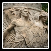 The stone base of the equestrian statue of General Stonewall Jackson in Charlottesville, Virginia.  It was sculpted by Charles Keck at the request of the National Sculpture Society.  The statue was dedicated on October 19, 1921.  � Mike Lynaugh Photography