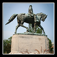 The bronze Robert E Lee statue in Charlottesville, VA.  This monument was scuplted by artists Henry Shrady and Leo Lentelli at the request of the National Sculpture Society and was dedicated on May 21, 1924.  It is interesting to note that the original artist, Henry Shrady passed away while this sculpture was still unfinished, and Leo Lentelli completed it.  � Mike Lynaugh Photography