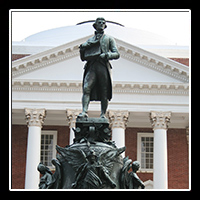 The Thomas Jefferson Statue in front of the Rotunda at the University of Virginia (UVA) in Charlottesville, VA.  � Mike Lynaugh Photography