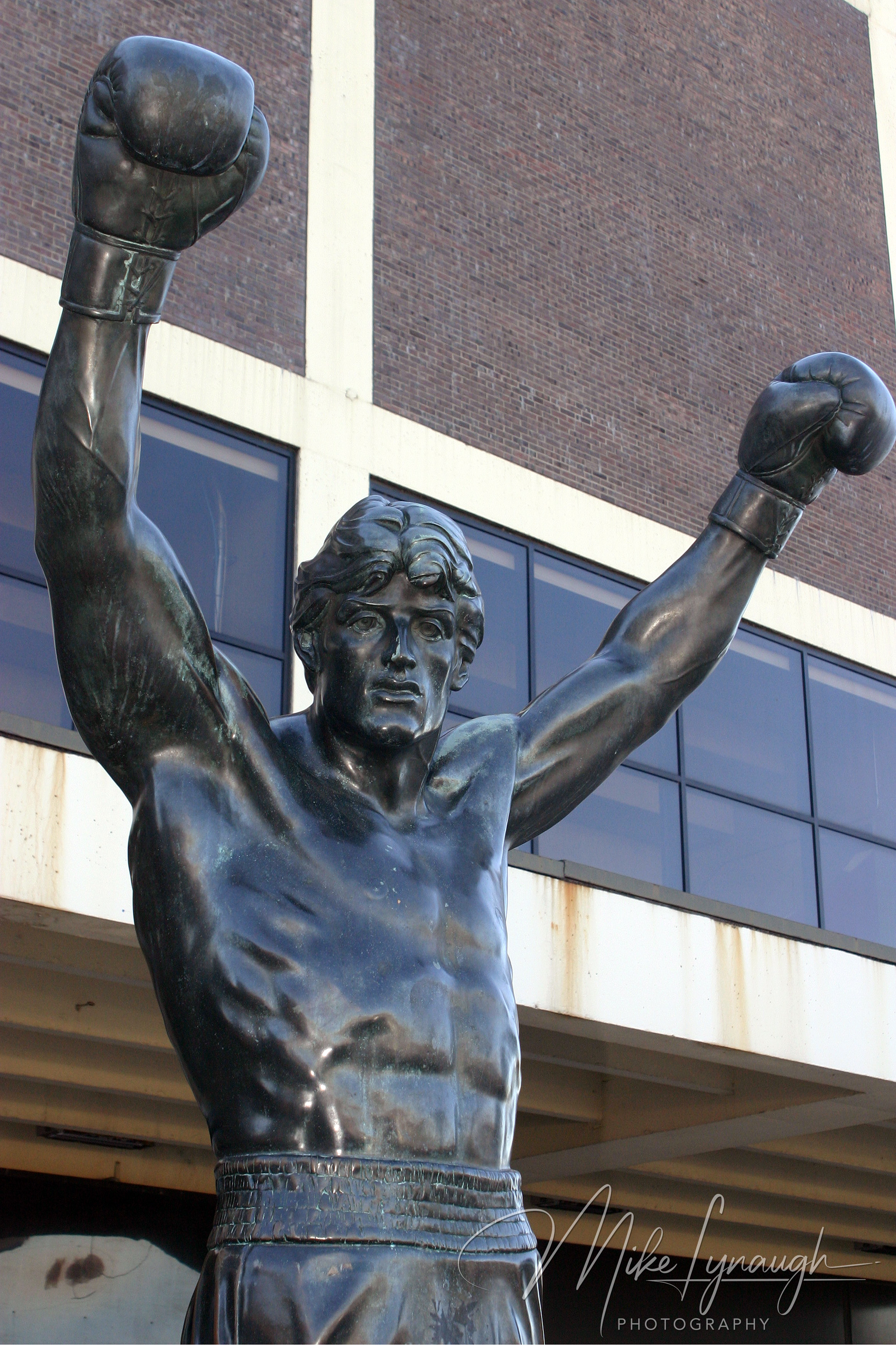 Detail photo of the Rocky statue photographed in front of the Philadelphia Spectrum arena in 2005.
