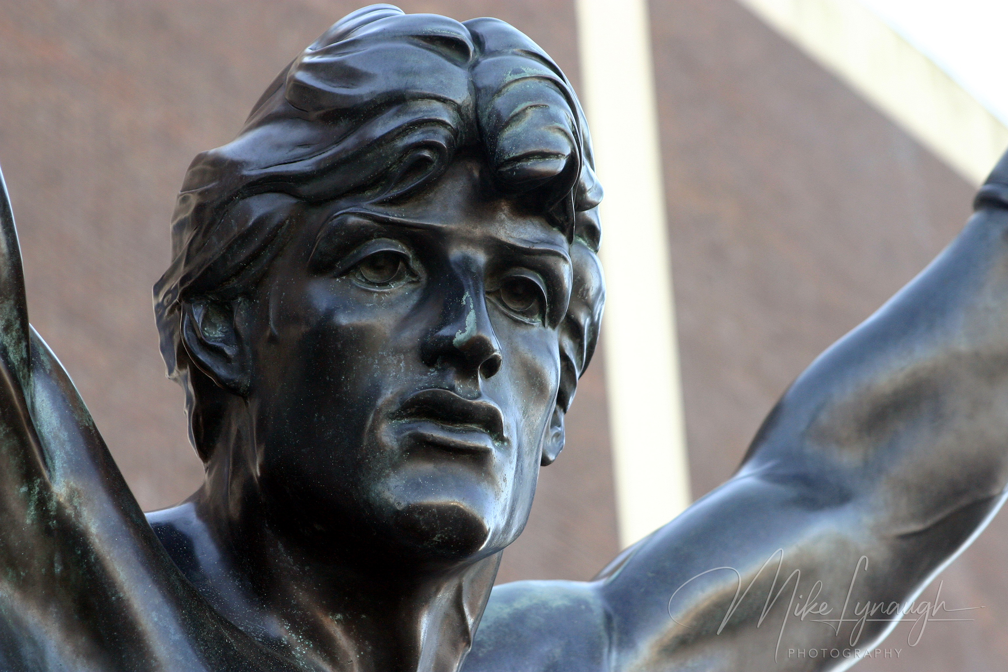 Detail photo of the Rocky statue photographed in front of the Philadelphia Spectrum arena in 2005.