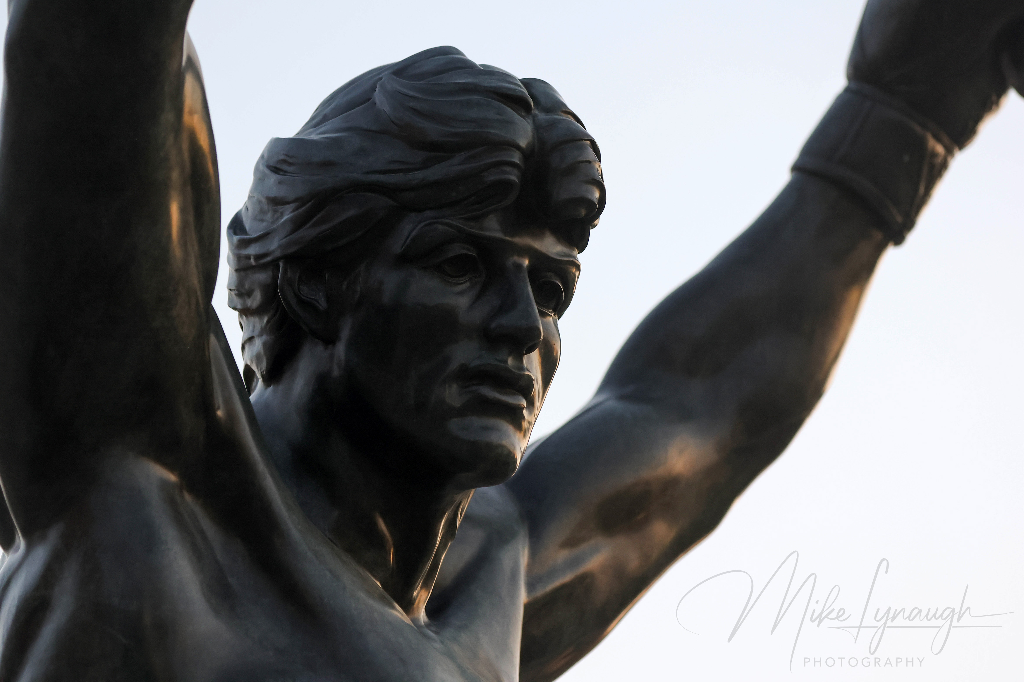 Rocky Statue — At the top of the Rocky Steps. A close-up view of Sylvester Stallone's personal Rocky Statue.