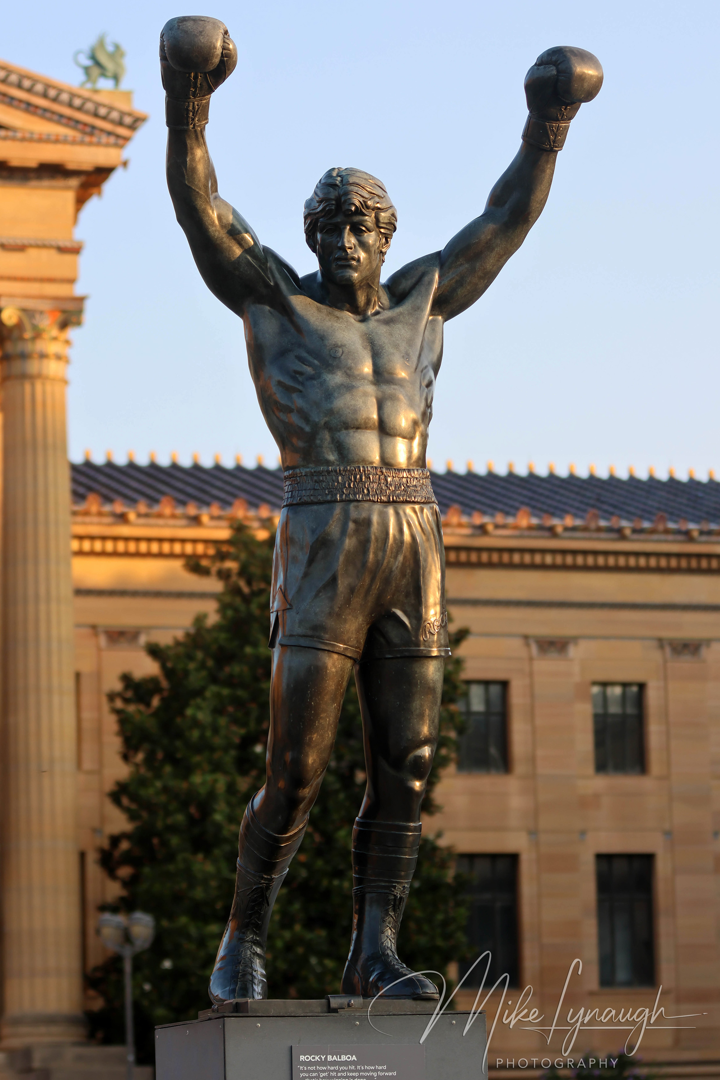 Rocky Statue — Sunrise illuminates the Rocky Statue at the top of the Rocky Steps. The first rays of sunlight illuminate the Rocky statue outside the Philadelphia Museum of Art, one of my favorite times to photograph the.