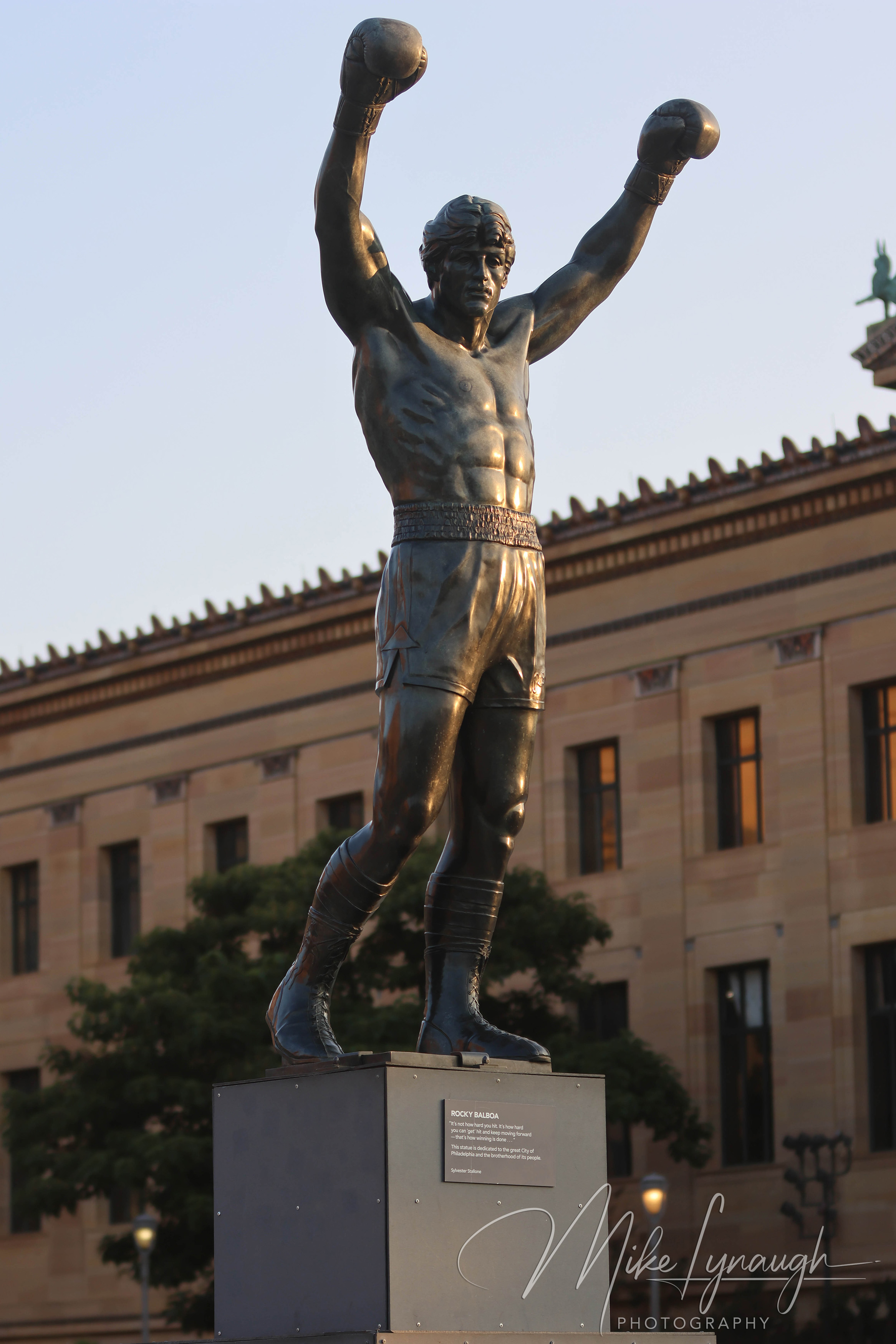 Rocky Statue — Sunrise illuminates the Rocky Statue at the top of the Rocky Steps. The first rays of sunlight illuminate the Rocky statue outside the Philadelphia Museum of Art, one of my favorite times to photograph the.