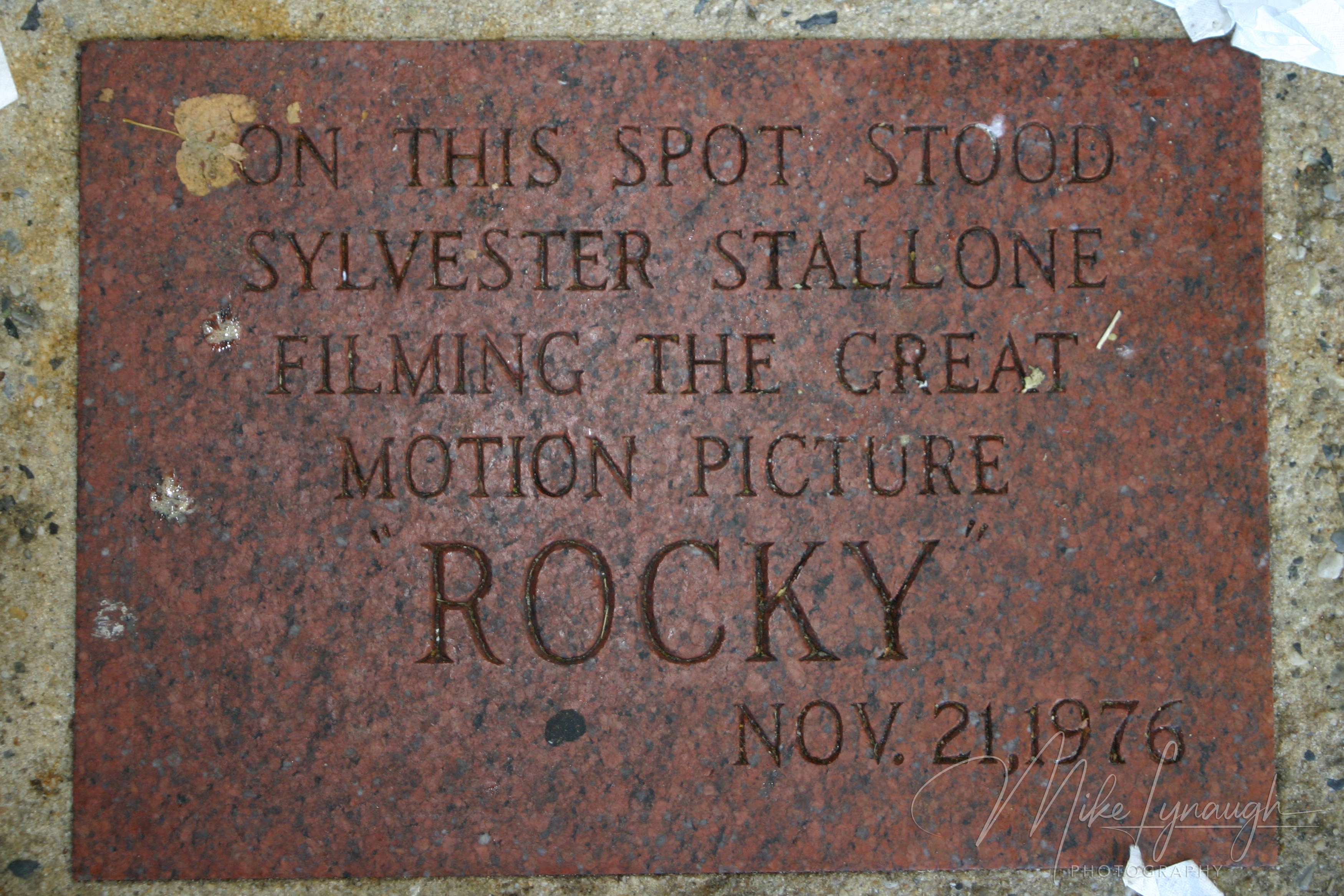 A plaque at Pat's King of Steak in Philadelphia. In the original Rocky movie Rocky can be seen standing in this exact spot while talking with Gazzo.