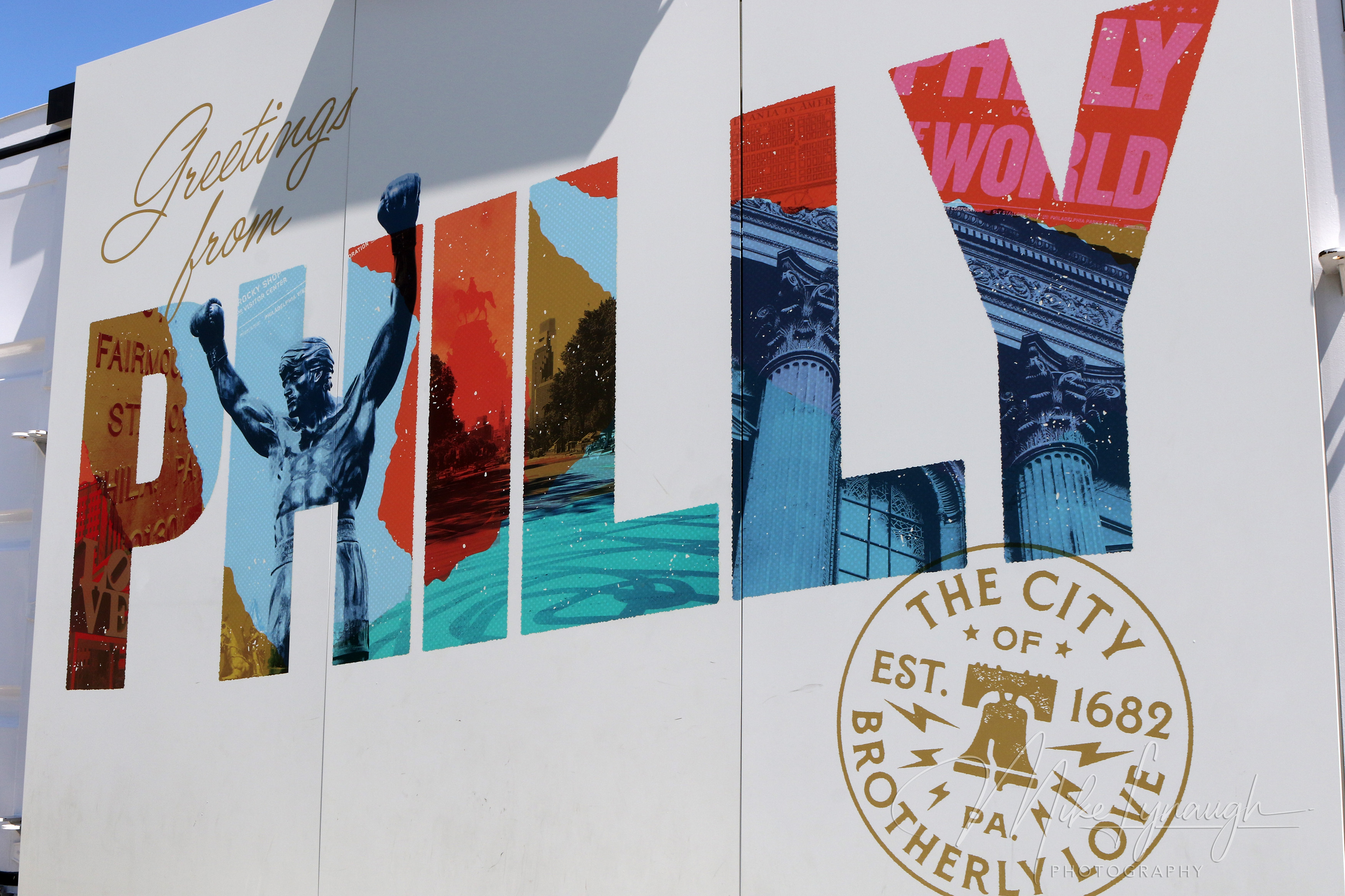 A mural painted on the side of the Sly Stallone Shop at the base of the Rocky Steps at the Philadelphia Museum of Art in Philadelphia.