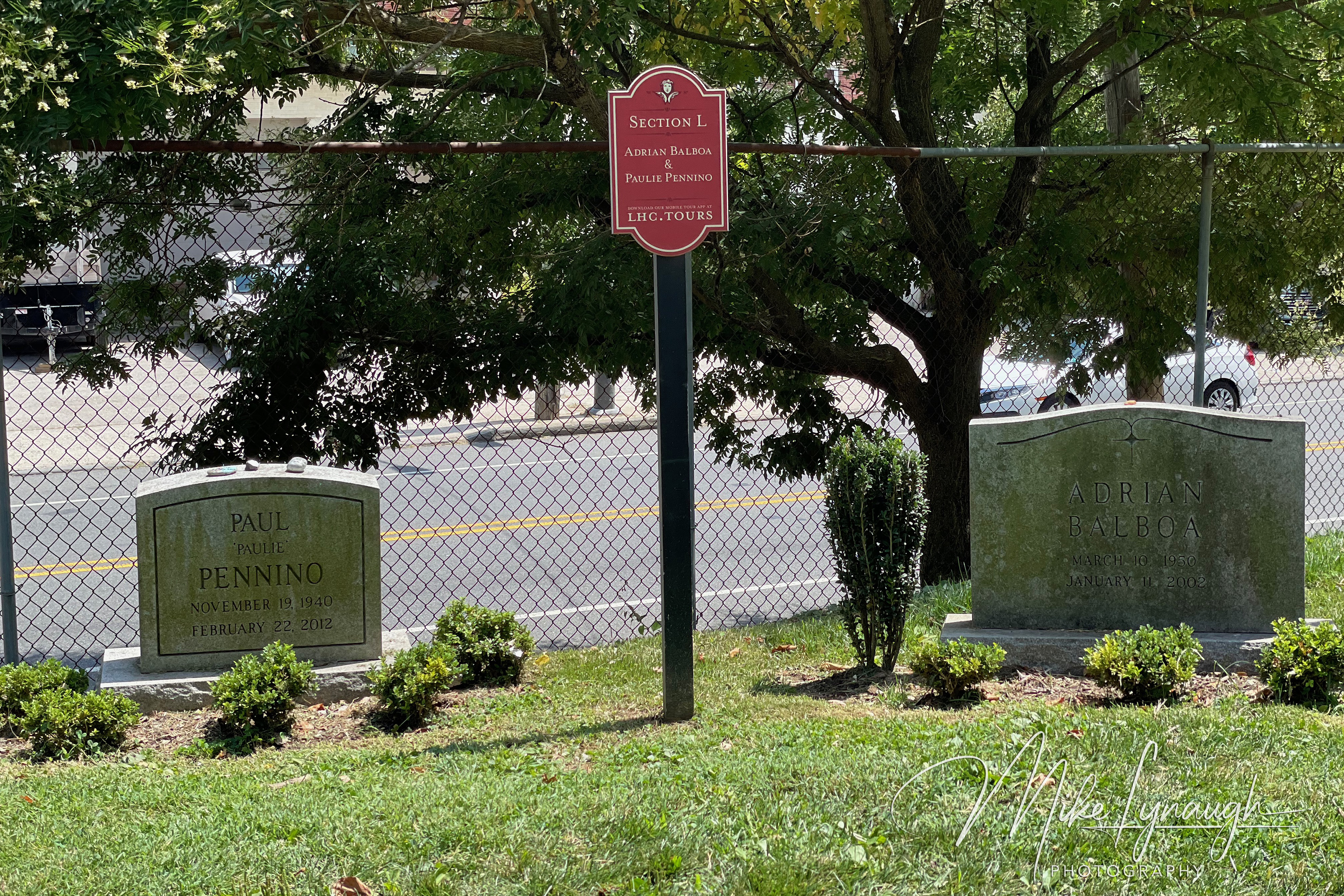 The tombstones for Adrian Balboa and her brother Paulie Pennino used in the movies Rocky Balboa and Creed.