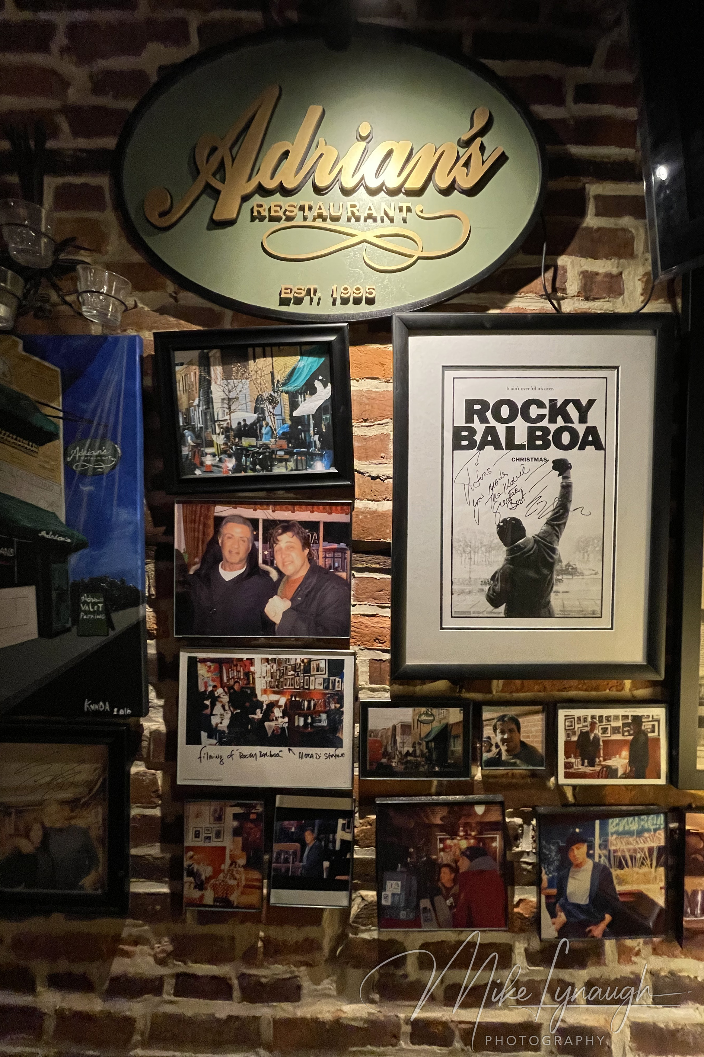 the some the Rocky and Creed memorabilia on display upstairs at The Victor Cafe in South Philadelphia.