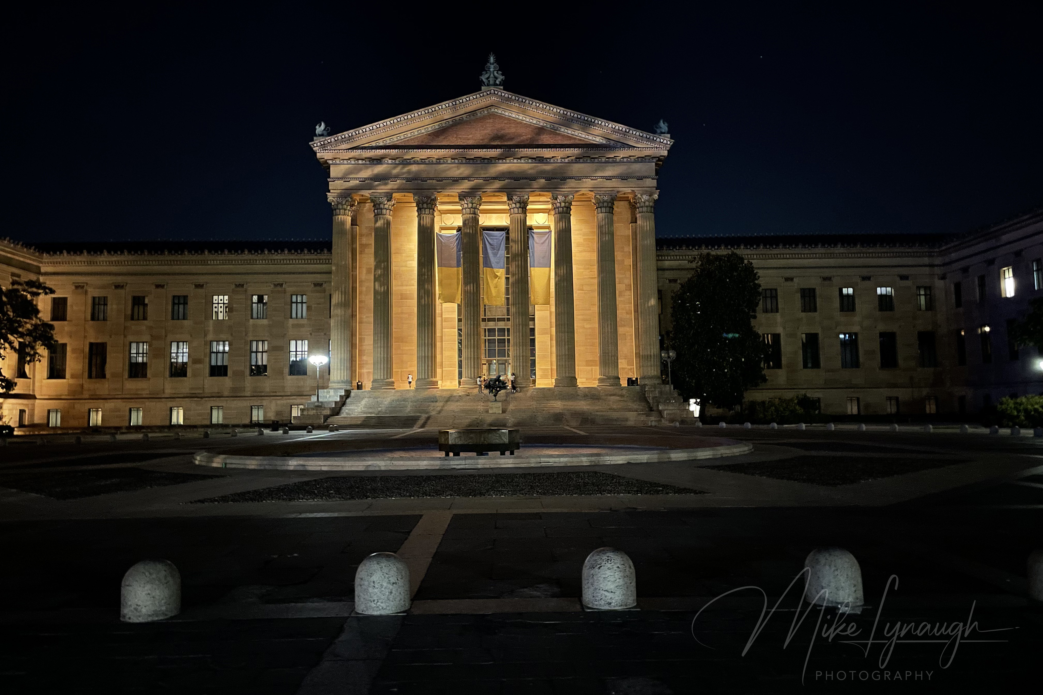 The Philadelphia Museum of Art at night.