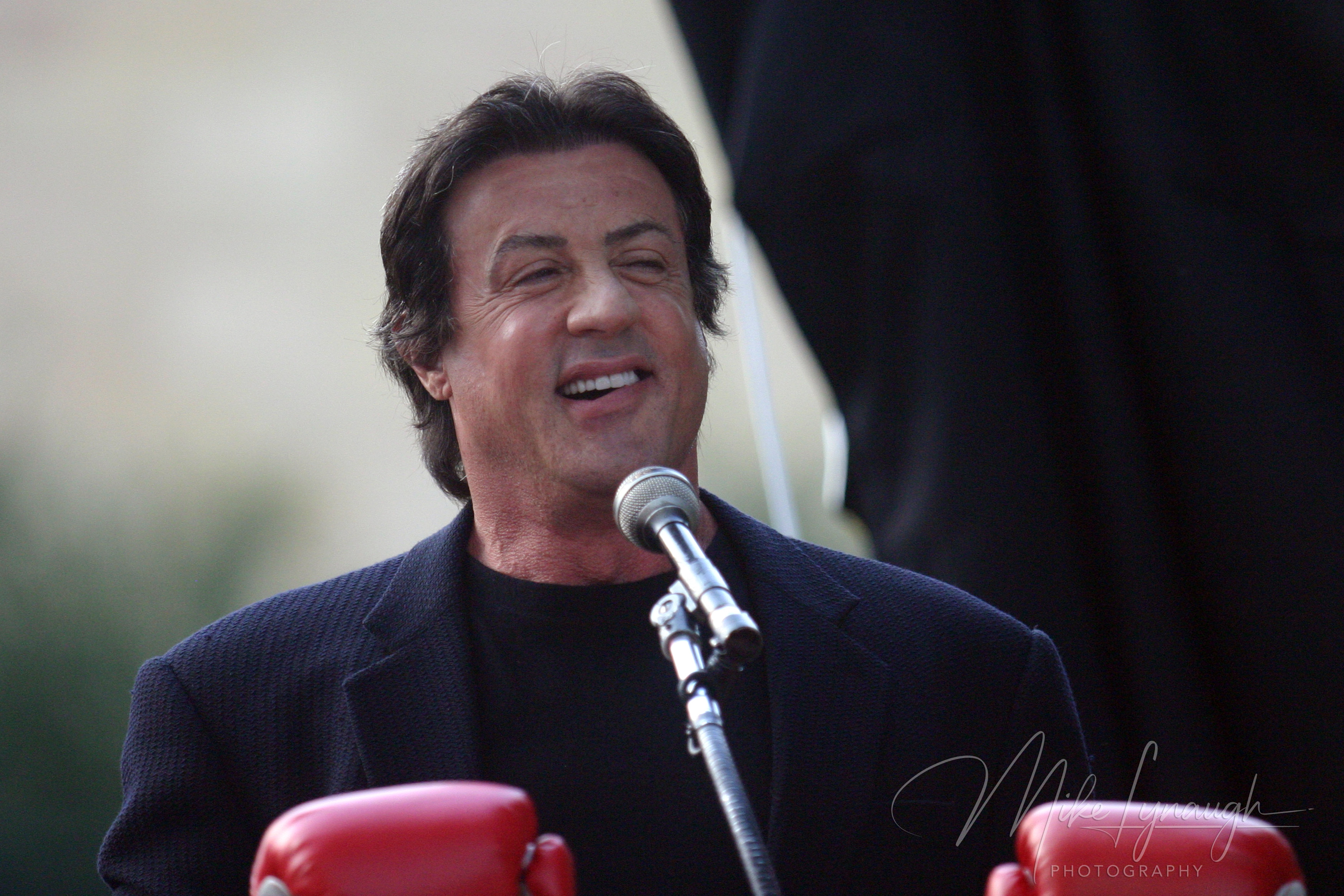 Sylvester Stallone gives a speech during the rededication of the Rocky Statue at the base of the Rocky Steps at the Philadelphia Museum of Art.