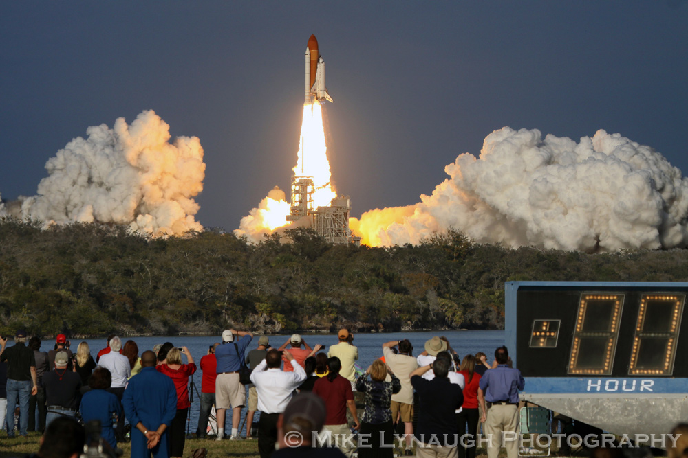 Space Shuttle launch photographed from Kennedy Space Center