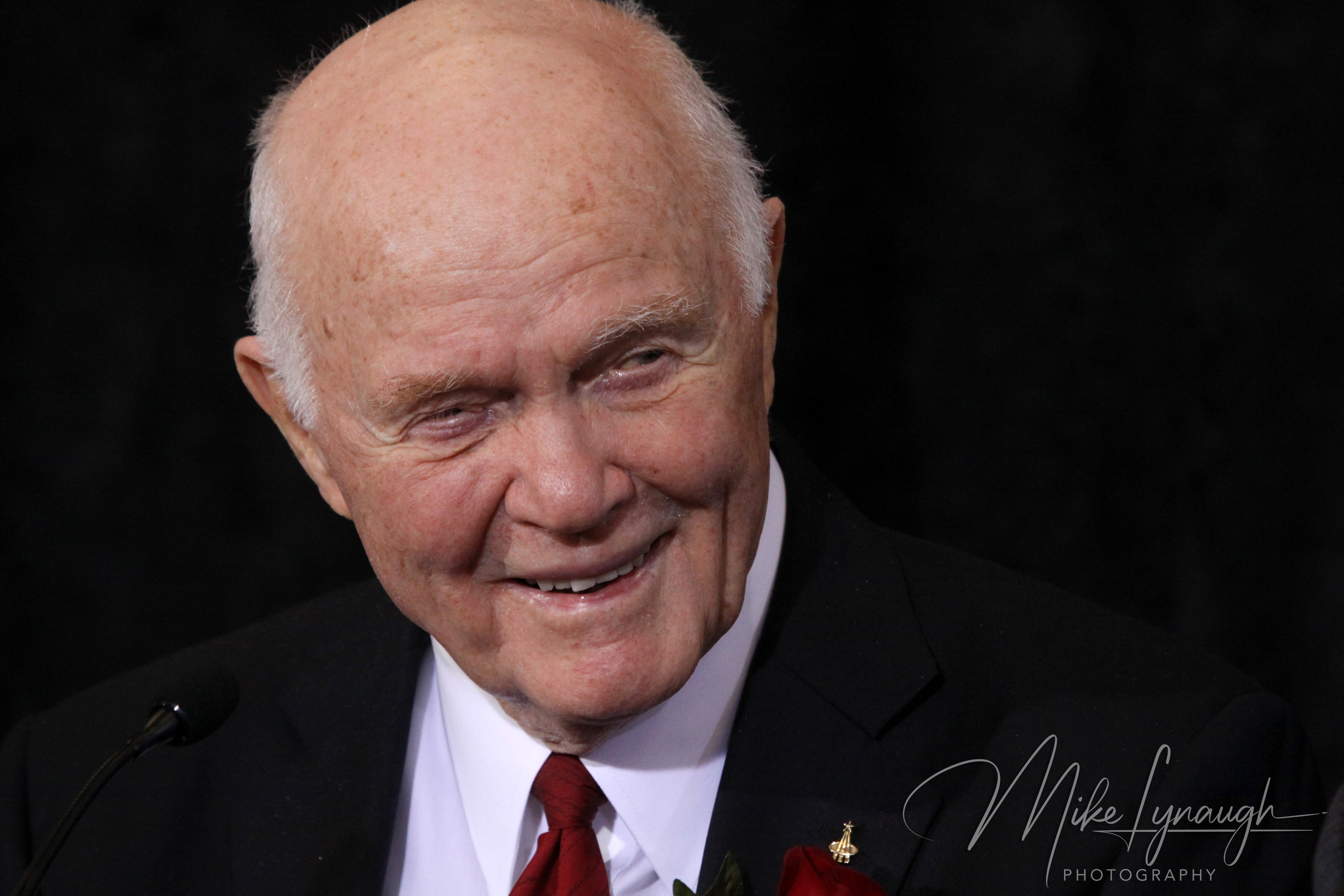 An intimate tight portrait photograph capturing former astronaut and U.S.